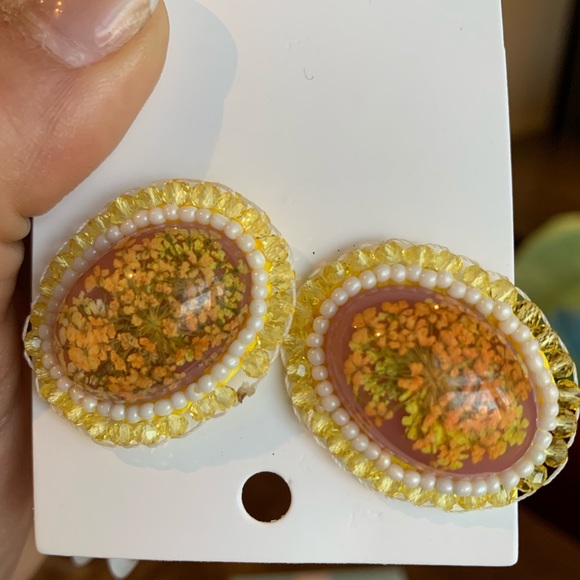 Yellow Bloom Statement Earrings Summer Boho - Picture 2 of 2